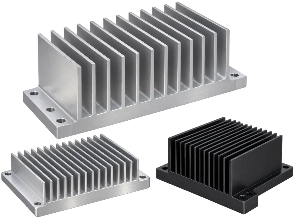 KI-generiertes Beispielbild: K&uuml;hlk&ouml;rper aus Aluminium in drei Bauformen